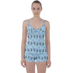 Jogging Lady On Blue Tie Front Two Piece Tankini