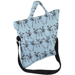 Jogging Lady On Blue Fold Over Handle Tote Bag by TetiBright