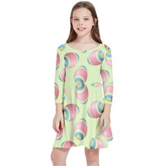 Colorful Easter Eggs Pattern Green Kids  Quarter Sleeve Skater Dress