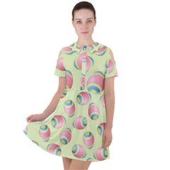 Colorful Easter Eggs Pattern Green Short Sleeve Shoulder Cut Out Dress 