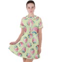 Colorful Easter Eggs Pattern Green Short Sleeve Shoulder Cut Out Dress  View1