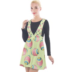 Colorful Easter Eggs Pattern Green Plunge Pinafore Velour Dress