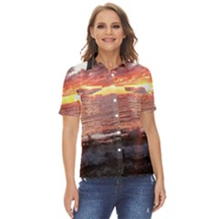 Tropical Sunset Women s Short Sleeve Double Pocket Shirt