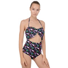 Retro Arrows Scallop Top Cut Out Swimsuit
