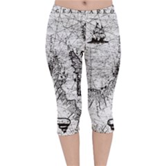 Antique Mercant Map  Velvet Capri Leggings 