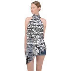 Old Civilization Halter Asymmetric Satin Top