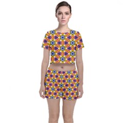Wavey Shapes Pattern                                                             Crop Top And Shorts Co-ord Set