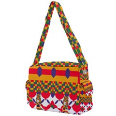 Red Flowers And Colorful Squares                                                               Buckle Multifunction Bag