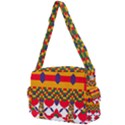 Red flowers and colorful squares                                                               Buckle Multifunction Bag View1