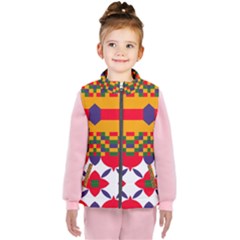 Red Flowers And Colorful Squares                                                                 Kid s Puffer Vest