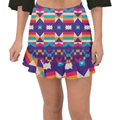 Pastel Shapes Rows On A Purple Background                                                                   Fishtail Mini Chiffon Skirt