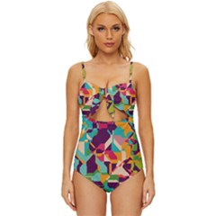 Retro Chaos                                                             Knot Front One-piece Swimsuit