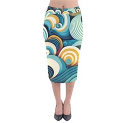 Waves Ocean Sea Abstract Whimsical (1) Velvet Midi Pencil Skirt