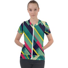 Pattern Abstract Geometric Design Short Sleeve Zip Up Jacket