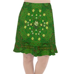 Lotus Bloom In Gold And A Green Peaceful Surrounding Environment Fishtail Chiffon Skirt by pepitasart