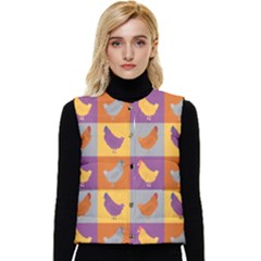 Chickens Pixel Pattern - Version 1a Women s Short Button Up Puffer Vest