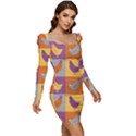 Chickens Pixel Pattern - Version 1a Women Long Sleeve Ruched Stretch Jersey Dress View2