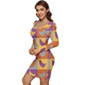 Chickens Pixel Pattern - Version 1a Women Long Sleeve Ruched Stretch Jersey Dress View3