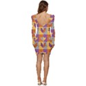 Chickens Pixel Pattern - Version 1a Women Long Sleeve Ruched Stretch Jersey Dress View4