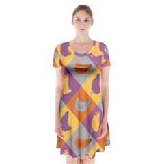 Chickens Pixel Pattern - Version 1b Short Sleeve V-neck Flare Dress