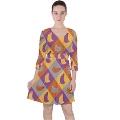 Chickens Pixel Pattern - Version 1b Quarter Sleeve Ruffle Waist Dress