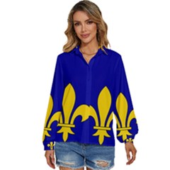 Ile De France Flag Women s Long Sleeve Button Down Shirt