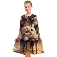 A Cat Sitting On Top Of A Cake Covered In Chocolate Low Kids  Midi Sailor Dress