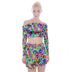 Background Color Off Shoulder Top With Mini Skirt Set