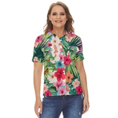 Tropical Summer  Women s Short Sleeve Double Pocket Shirt