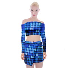 Pattern Blue Logo Off Shoulder Top With Mini Skirt Set