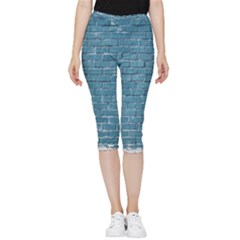 White And Blue Brick Wall Inside Out Lightweight Velour Capri Leggings 