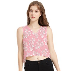 Texture With White Flowers V-neck Cropped Tank Top