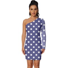 Polka Dot Seamless Pattern Long Sleeve One Shoulder Mini Dress by flowerland