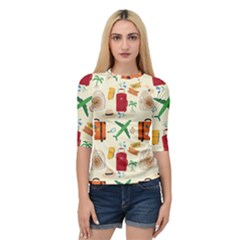Suitcase Tickets Plane Camera Quarter Sleeve Raglan Tee