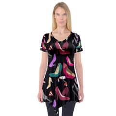Heels Shoes Pattern Feminine Art Short Sleeve Tunic 