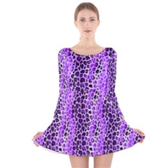 Purple Leopard  Long Sleeve Velvet Skater Dress by DinkovaArt