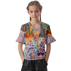 Woman Kids  V-neck Horn Sleeve Blouse