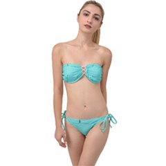 Teal Brick Texture Twist Bandeau Bikini Set