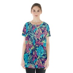 Neon Leaves Skirt Hem Sports Top