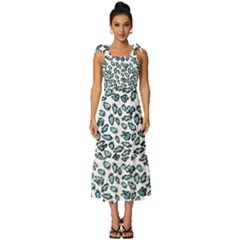 Art T- Shirt Bunnies And Carrots Pattern In Easter Blues T- Shirt Tie-strap Tiered Midi Chiffon Dress