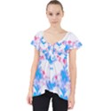 Bats Pattern T- Shirt White Bats And Bows Blue Pink T- Shirt Lace Front Dolly Top View1