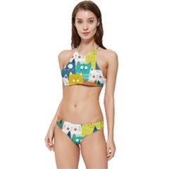 Cat T- Shirt Cute Cats Colorful Seamless Pattern T- Shirt Banded Triangle Bikini Set