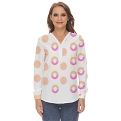 Coffee Donut Patterns T- Shirt Coffee & Donut Patterns T- Shirt Zip Up Long Sleeve Blouse