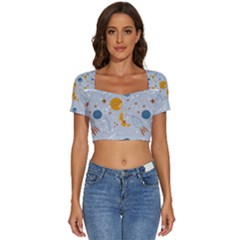 Cosmos T- Shirt Cute Baby Cosmic Pattern T- Shirt Short Sleeve Square Neckline Crop Top 