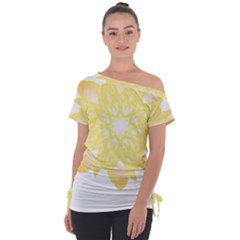 Flower Design T- Shirt Beautiful And Artistic Golden Flower T- Shirt Off Shoulder Tie-up Tee