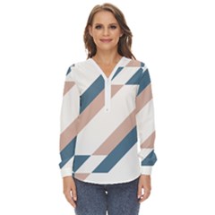 Geometric Abstract Art T- Shirt Mountain River Pattern Zip Up Long Sleeve Blouse