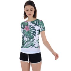 Hawaii T- Shirt Hawaii Coral Flower Fashion T- Shirt Back Circle Cutout Sports Tee
