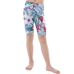 Hawaii T- Shirt Hawaii Flora Pattern T- Shirt Kids  Mid Length Swim Shorts