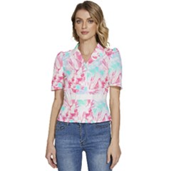 Hawaii T- Shirt Hawaii Glumiflorales Pattern T- Shirt Puffed Short Sleeve Button Up Jacket