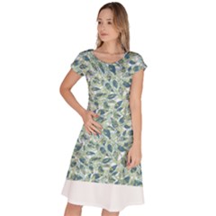 Nature Pattern T- Shirt Minimalist Leaf Line Art Illustration As A Seamless Surface Pattern Design ( Classic Short Sleeve Dress by maxcute